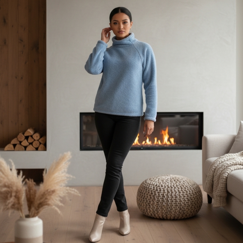 Source Unknown Light Blue Fuzzy Turtleneck Sweater